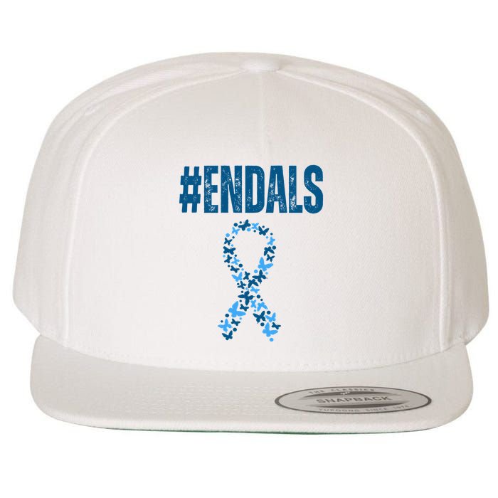 End Als Awareness Support Butterfly Ribbon Wool Snapback Cap