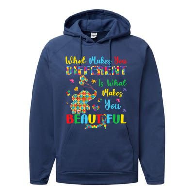 Elephant Autism Awareness Autistic For Mom Dads Wo Performance Fleece Hoodie