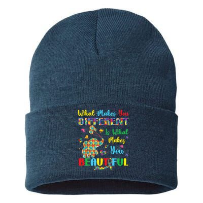 Elephant Autism Awareness Autistic For Mom Dads Wo Sustainable Knit Beanie