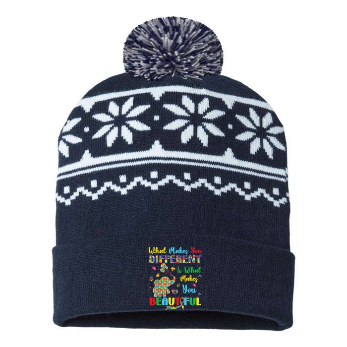 Elephant Autism Awareness Autistic For Mom Dads Wo USA-Made Snowflake Beanie