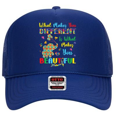 Elephant Autism Awareness Autistic For Mom Dads Wo High Crown Mesh Back Trucker Hat