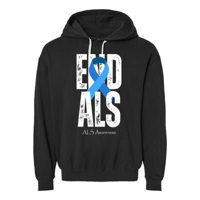 End Als Awareness Month Ribbon Garment-Dyed Fleece Hoodie
