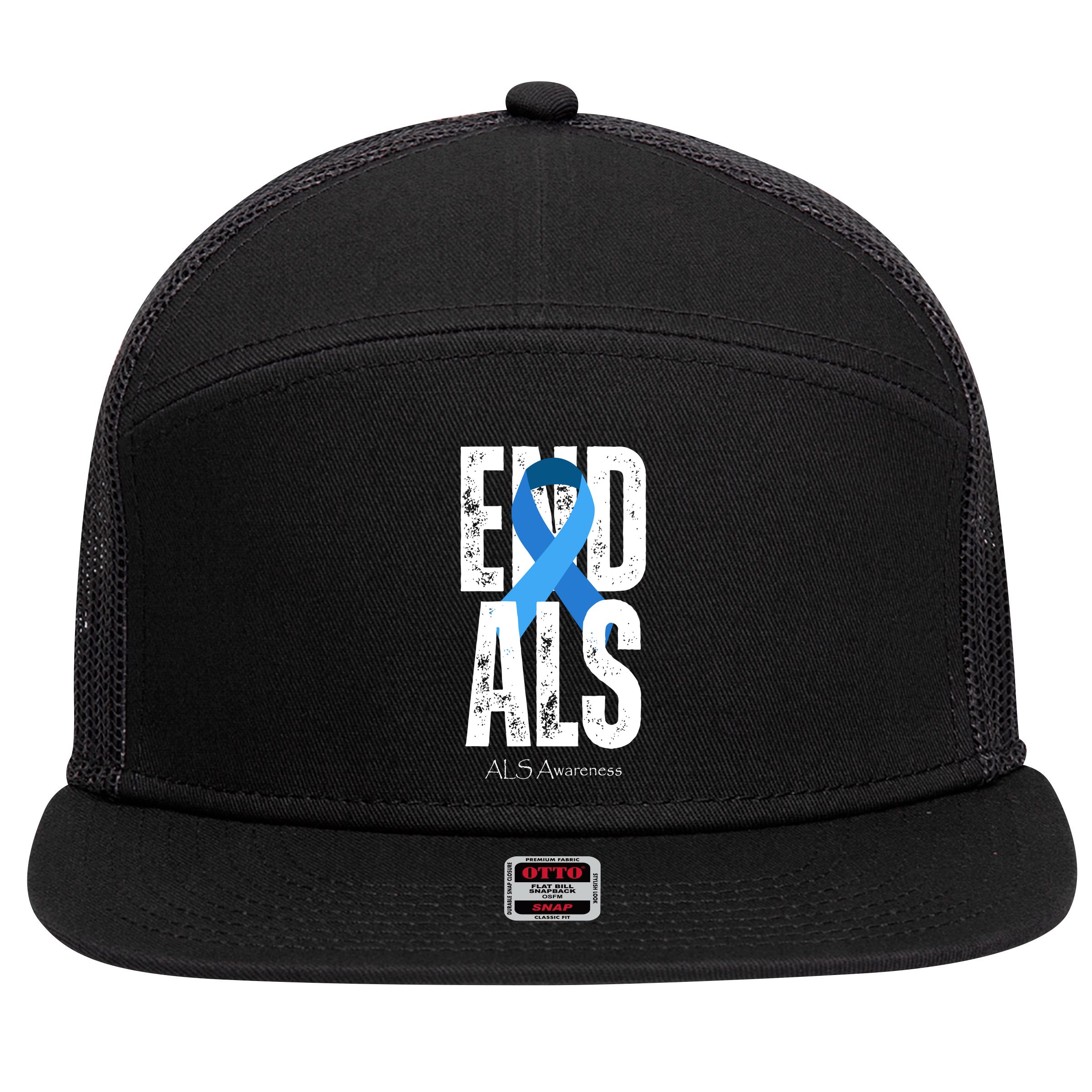 End Als Awareness Month Ribbon 7 Panel Mesh Trucker Snapback Hat