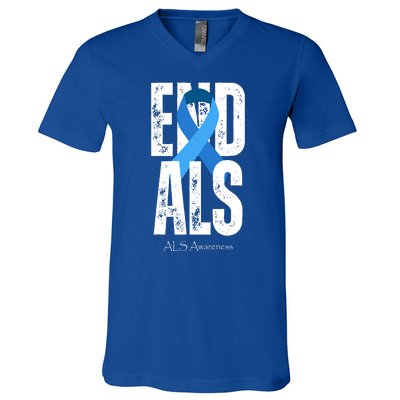 End Als Awareness Month Ribbon V-Neck T-Shirt