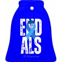 End Als Awareness Month Ribbon Ceramic Bell Ornament