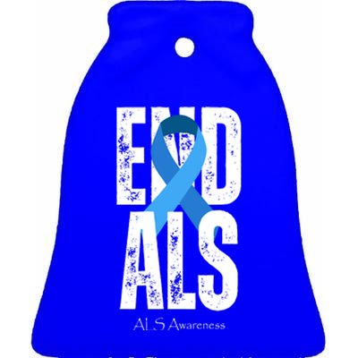 End Als Awareness Month Ribbon Ceramic Bell Ornament