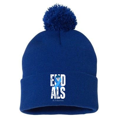 End Als Awareness Month Ribbon Pom Pom 12in Knit Beanie