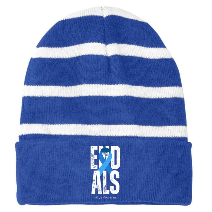 End Als Awareness Month Ribbon Striped Beanie with Solid Band