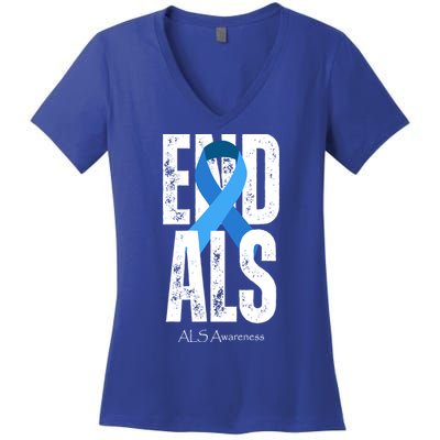 End Als Awareness Month Ribbon Women's V-Neck T-Shirt