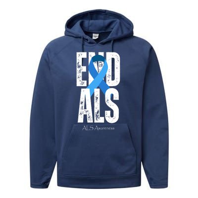 End Als Awareness Month Ribbon Performance Fleece Hoodie