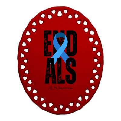 End Als Awareness Month Ribbon Ceramic Oval Ornament