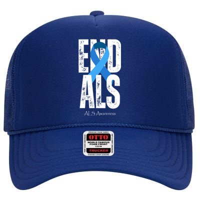 End Als Awareness Month Ribbon High Crown Mesh Back Trucker Hat