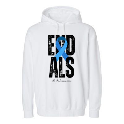 End Als Awareness Month Ribbon Garment-Dyed Fleece Hoodie