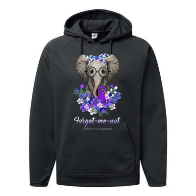 Elephant AlzheimerS Awareness Purple Ribbon Performance Fleece Hoodie