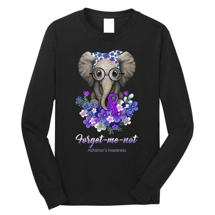 Elephant AlzheimerS Awareness Purple Ribbon Long Sleeve Shirt