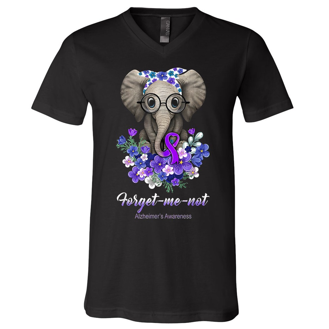 Elephant AlzheimerS Awareness Purple Ribbon V-Neck T-Shirt