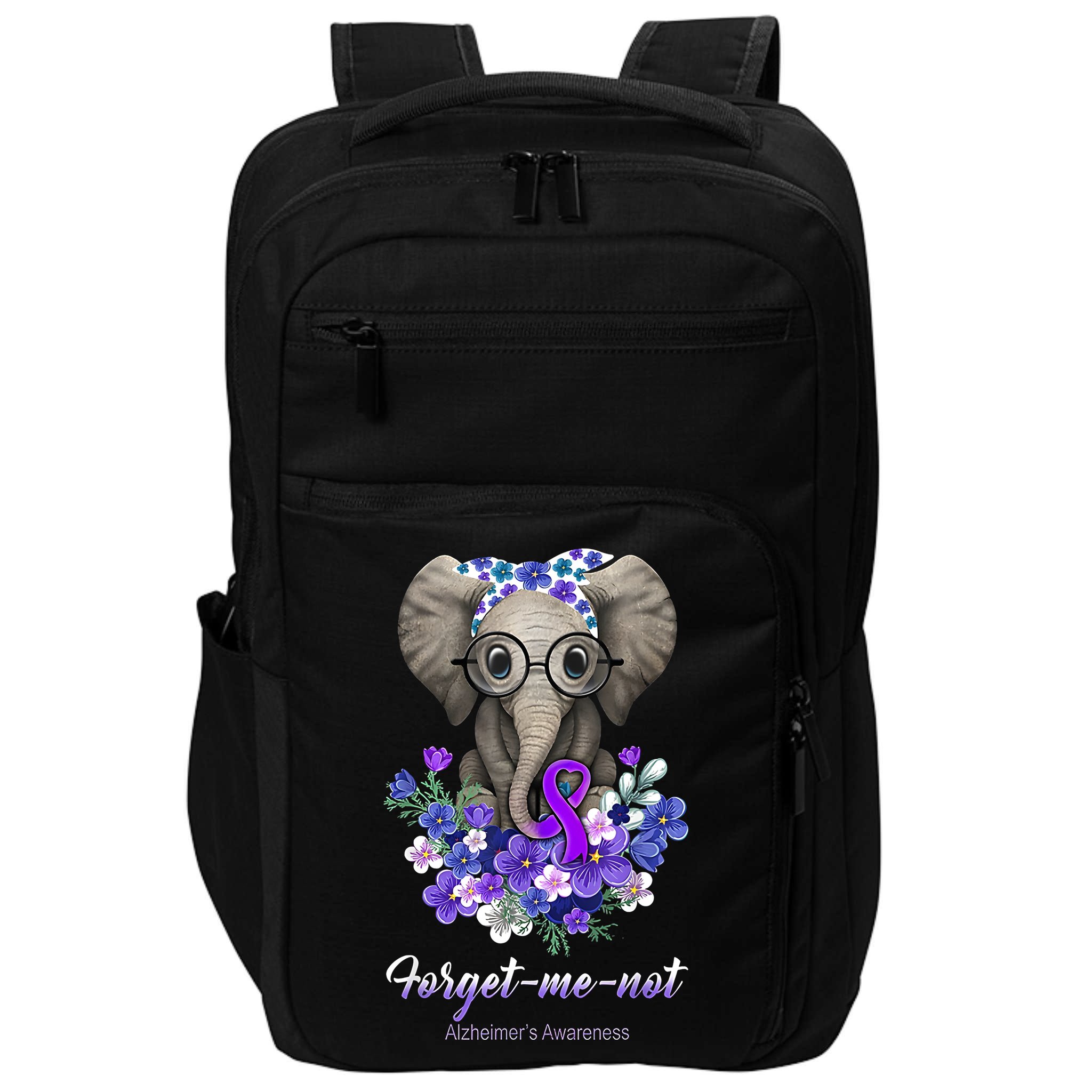 Elephant AlzheimerS Awareness Purple Ribbon Impact Tech Backpack
