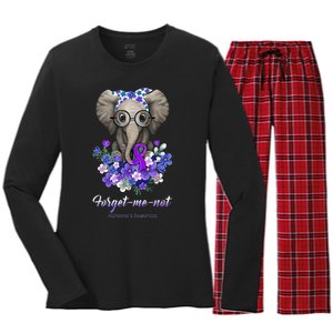 Elephant AlzheimerS Awareness Purple Ribbon Women's Long Sleeve Flannel Pajama Set 