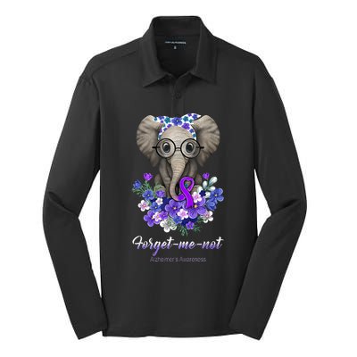 Elephant AlzheimerS Awareness Purple Ribbon Silk Touch Performance Long Sleeve Polo