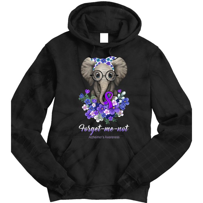 Elephant AlzheimerS Awareness Purple Ribbon Tie Dye Hoodie