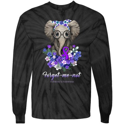 Elephant AlzheimerS Awareness Purple Ribbon Tie-Dye Long Sleeve Shirt