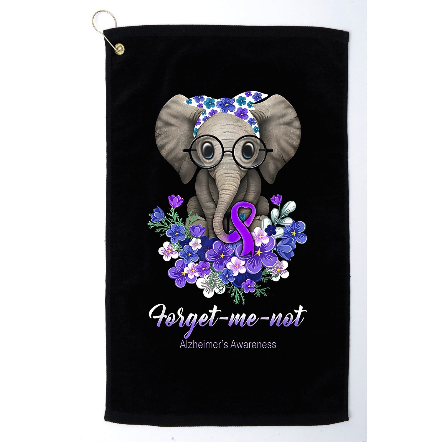 Elephant AlzheimerS Awareness Purple Ribbon Golf Towel