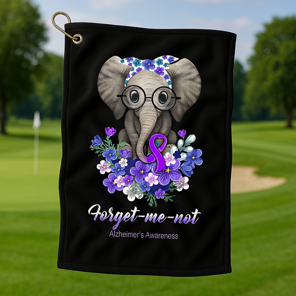 Elephant AlzheimerS Awareness Purple Ribbon Golf Towel