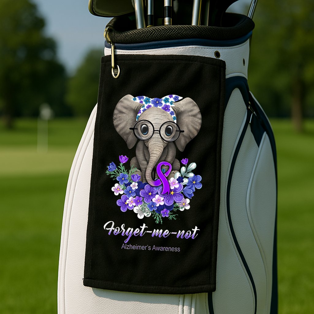 Elephant AlzheimerS Awareness Purple Ribbon Golf Towel
