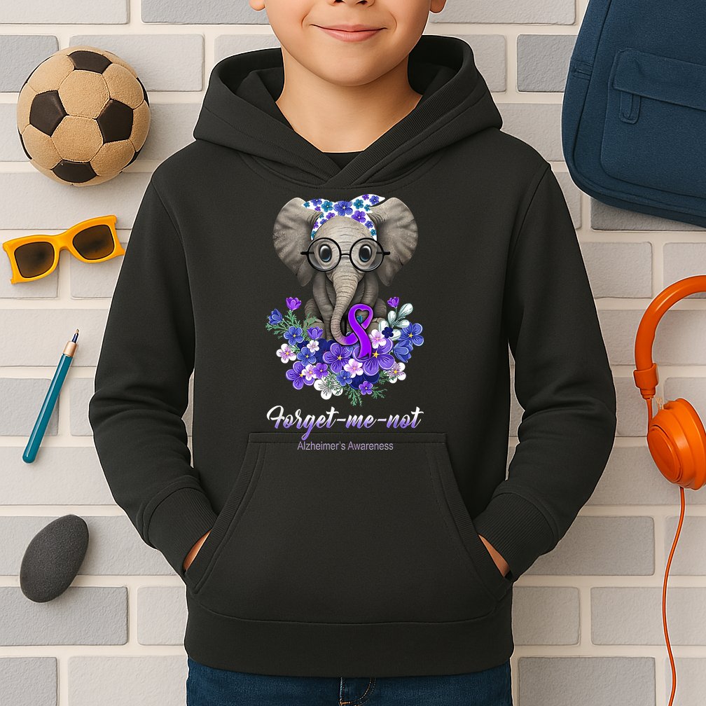 Elephant AlzheimerS Awareness Purple Ribbon Kids Hoodie