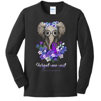 Elephant AlzheimerS Awareness Purple Ribbon Kids Long Sleeve Shirt