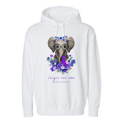 Elephant AlzheimerS Awareness Purple Ribbon Garment-Dyed Fleece Hoodie