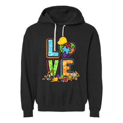 Excavator Autism Awareness Love Heart Autism Garment-Dyed Fleece Hoodie