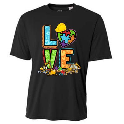 Excavator Autism Awareness Love Heart Autism Cooling Performance Crew T-Shirt