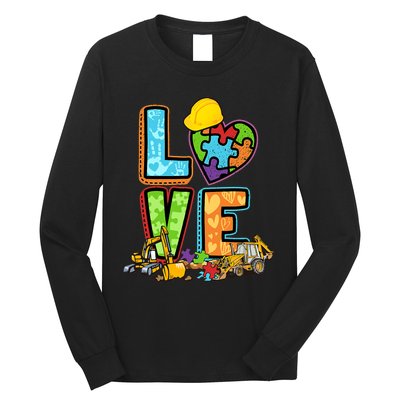 Excavator Autism Awareness Love Heart Autism Long Sleeve Shirt