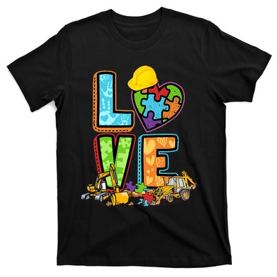 Excavator Autism Awareness Love Heart Autism T-Shirt