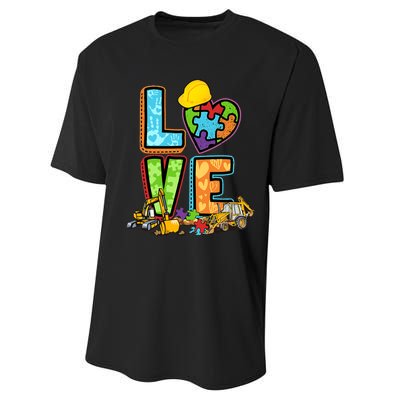 Excavator Autism Awareness Love Heart Autism Performance Sprint T-Shirt