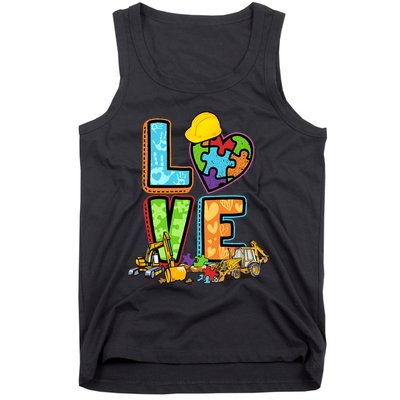 Excavator Autism Awareness Love Heart Autism Tank Top