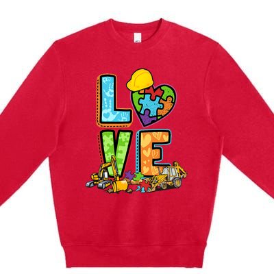 Excavator Autism Awareness Love Heart Autism Premium Crewneck Sweatshirt