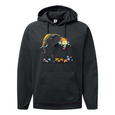 Elephant Animal Africa Art Flowers Elephant Performance Fleece Hoodie