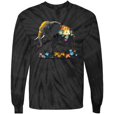 Elephant Animal Africa Art Flowers Elephant Tie-Dye Long Sleeve Shirt