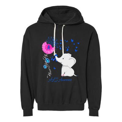 Elephant ALS Awareness - ALS Ribbon Garment-Dyed Fleece Hoodie