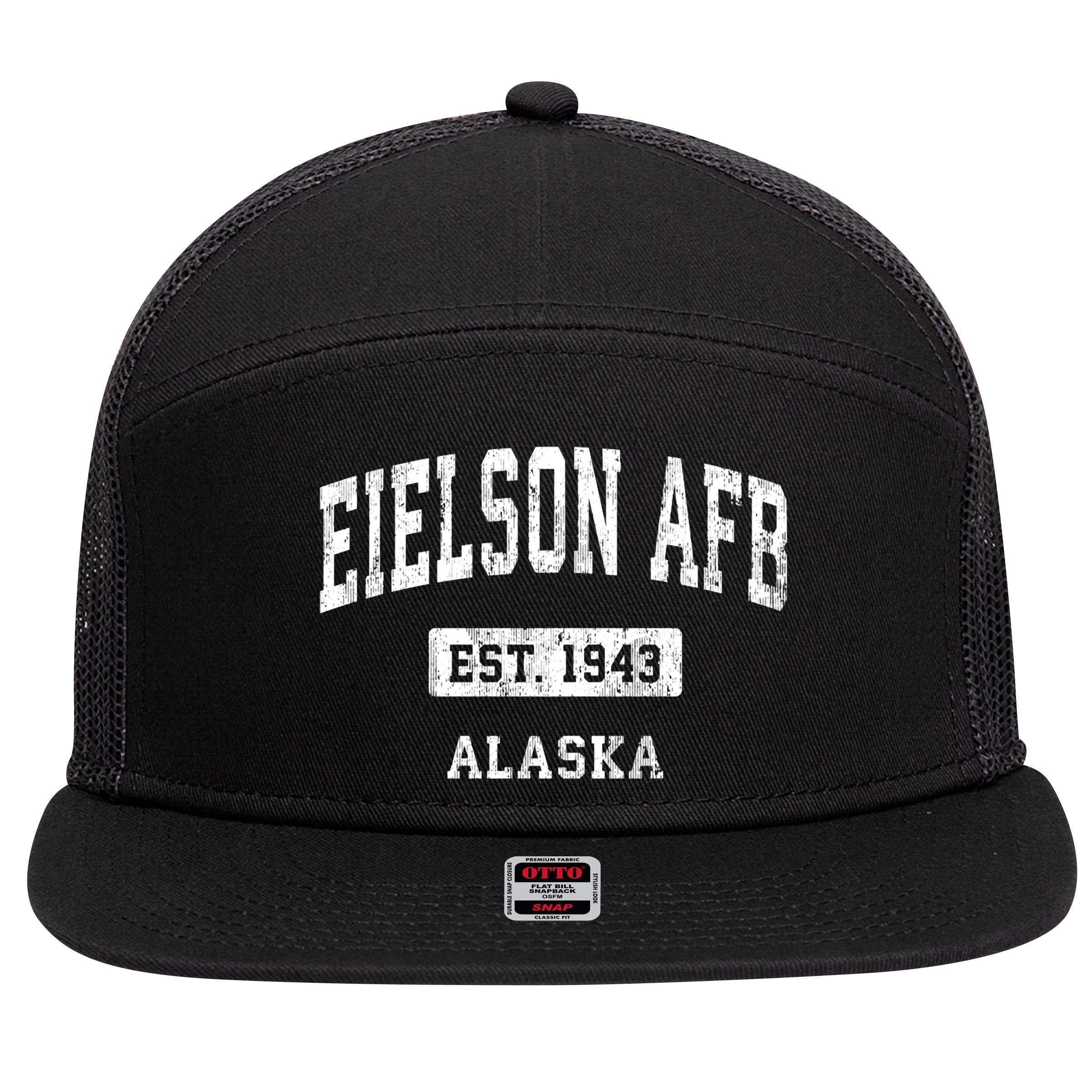 Eielson Afb Alaska Ak Vintage Sports Established 7 Panel Mesh Trucker Snapback Hat