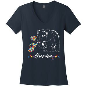 Elephant Autism Awareness Grandpa Autism Gift Women's V-Neck T-Shirt