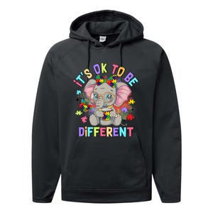 Elephant Autism Awareness ItS Ok To Be Different Performance Fleece Hoodie