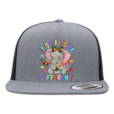 Elephant Autism Awareness ItS Ok To Be Different Flat Bill Trucker Hat