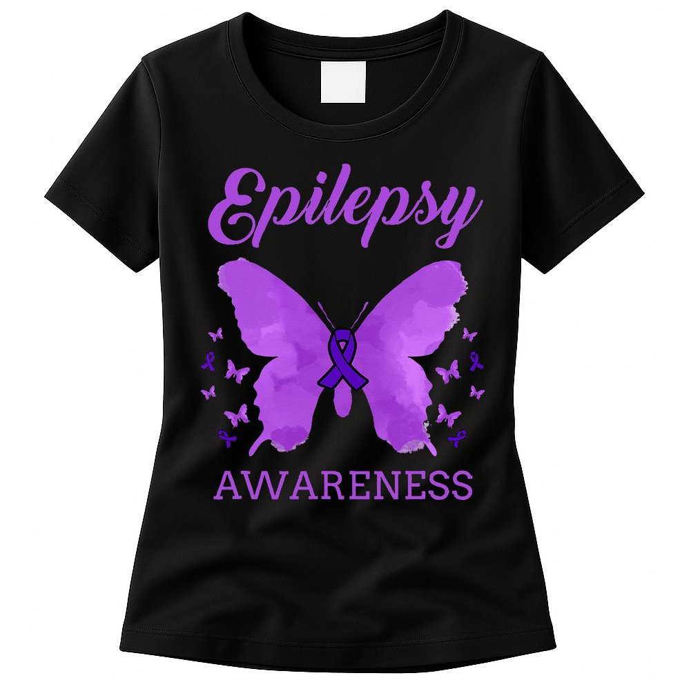 Epilepsy Awareness Butterfly Epilepsy Warrior Womens T-Shirt