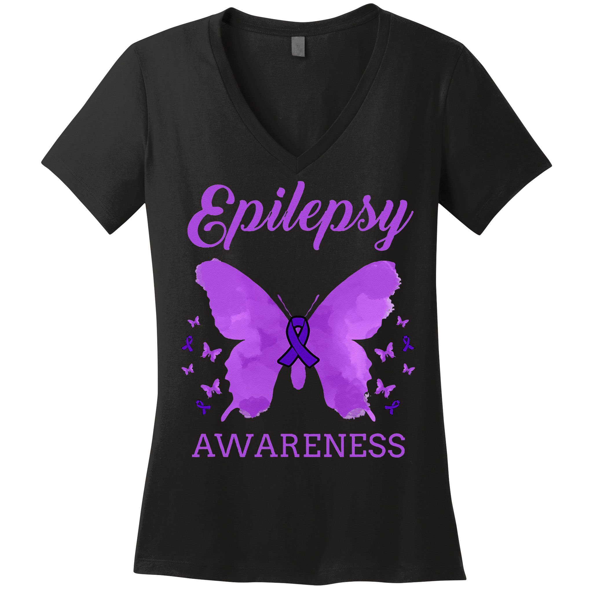 Epilepsy Awareness Butterfly Epilepsy Warrior Women's V-Neck T-Shirt