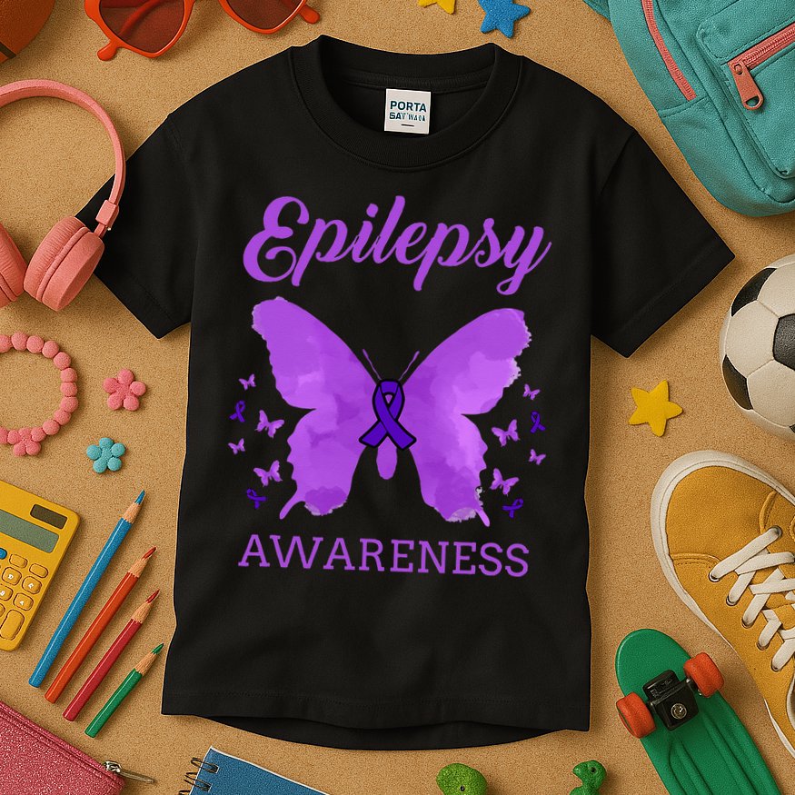 Epilepsy Awareness Butterfly Epilepsy Warrior Kids T-Shirt