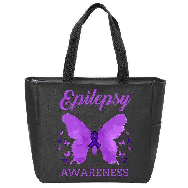 Epilepsy Awareness Butterfly Epilepsy Warrior Zip Tote Bag