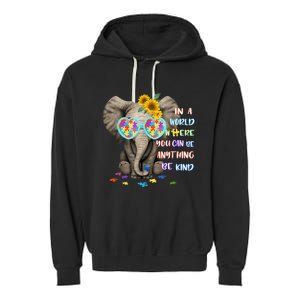 Elephant Autism Be Kind Autism Awareness Garment-Dyed Fleece Hoodie